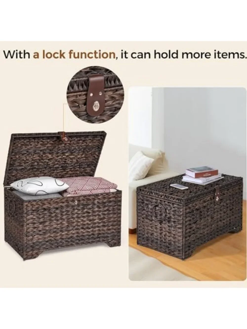 Large Handwoven Wicker Storage Basket with Lid - 165L Stylish Home Organizer